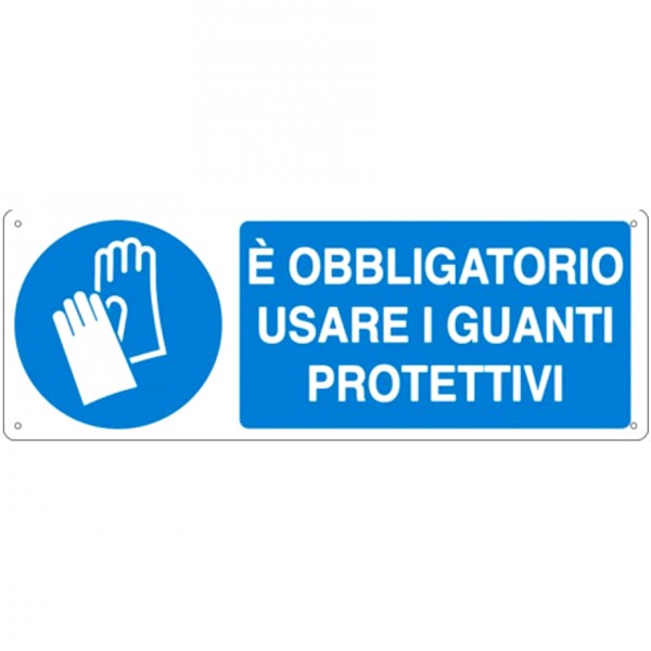 Cartello con obbligo di usare guanti protettivi