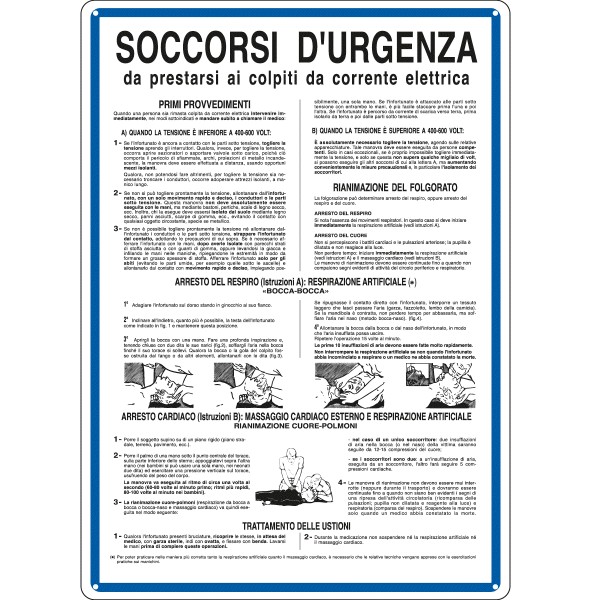 Cartello soccorsi d'urgenza ai colpiti da corrente