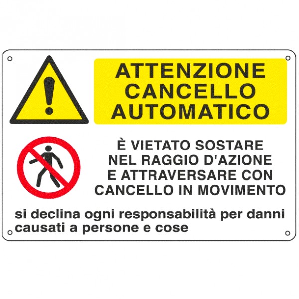 Cartello multisimbolo per cancello automatico