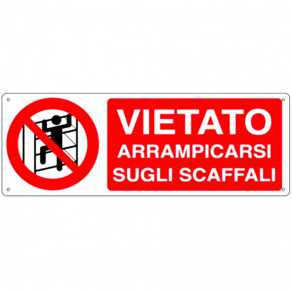 Cartello con divieto di arrampicarsi sugli scaffali