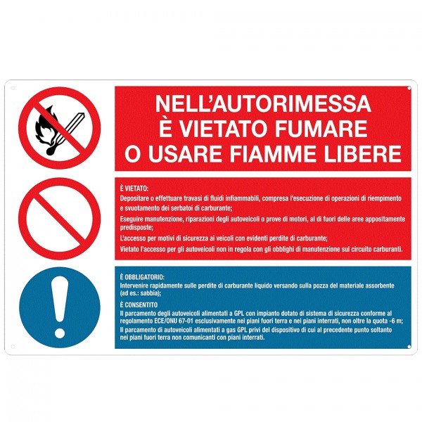 Cartello con obbligo + divieto per autorimessa