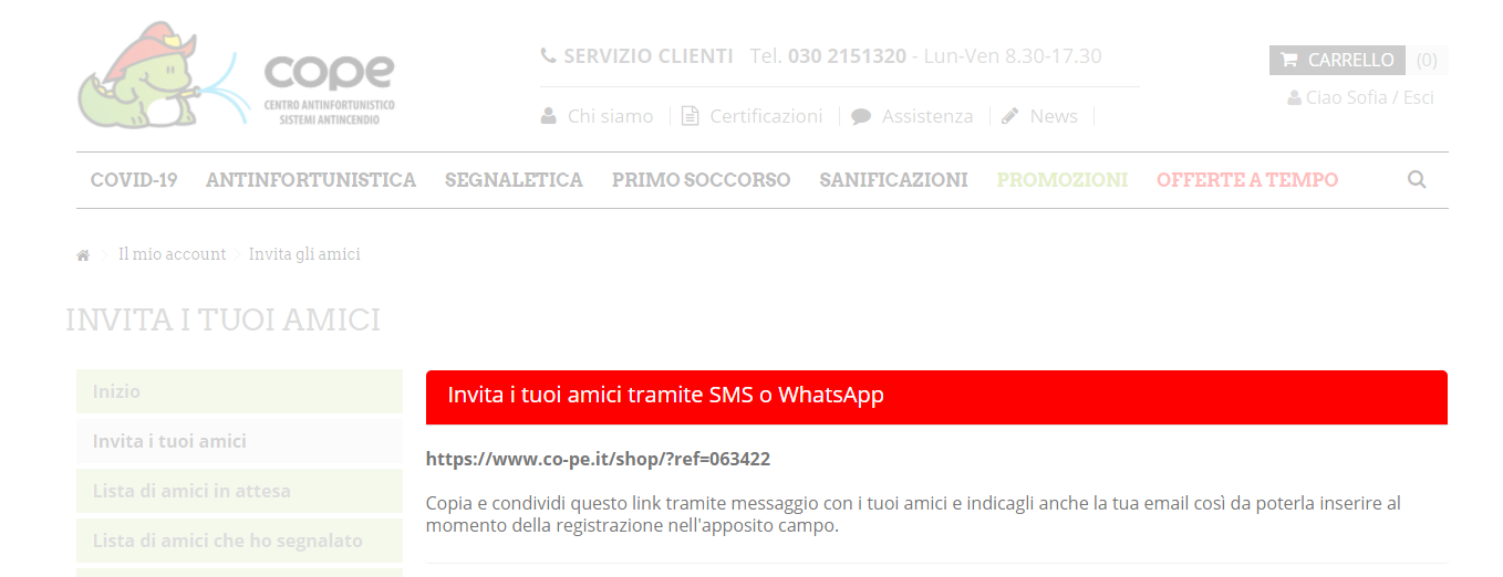 Invita i tuoi amici tramite whatsapp o sms